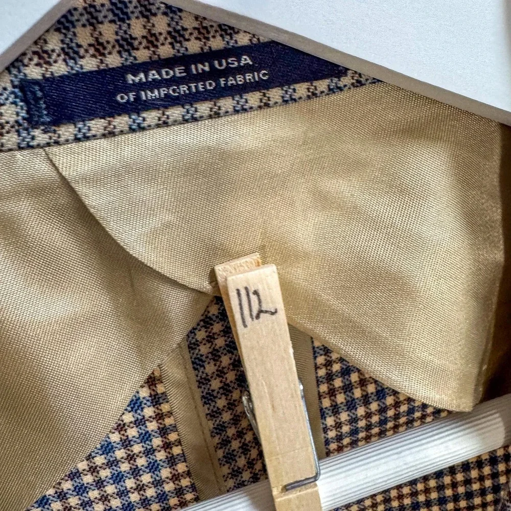 Austin Reed Blazer Mens 44R Blue‎ Brown Check Wool Sport Coat Made USA Dillard's